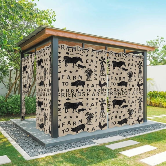 Outdoor Curtains for Patio Waterproof, Brown Wooden Outdoor Privacy Panels Grommet, Vintage Elegant Pastoral Animals Retro Art Blackout Outside Curtains for Porch/Cabana 54"x84", 2 Panels