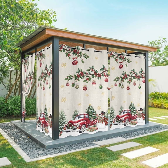 Outdoor Curtains for Patio Waterproof, Christmas Outdoor Privacy Panels Grommet, Xmas Snowman Truck Snowflake Tree Balls Rustic Blackout Outside Curtains for Porch/Cabana 54"x108", 2 Panels