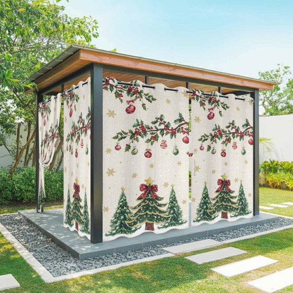 Outdoor Curtains for Patio Waterproof, Christmas Tree Outdoor Privacy Panels Grommet, Country Winter Ball Berry Gold Snowflakes Blackout Outside Curtains for Porch/Cabana 54"x95", 1 Panel