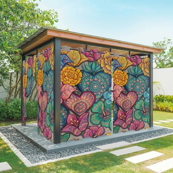 Outdoor Curtains for Patio Waterproof, Colorful Abstract Floral Outdoor Privacy Panels Grommet, Farmhouse Vintage Flowers Boho Blackout Outside Curtains for Porch/Cabana 54"x95", 1 Panel