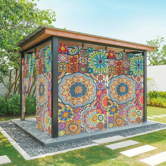 Outdoor Curtains for Patio Waterproof, Colorful Ethnic Outdoor Privacy Panels Grommet, National Modern Geometric Blue Green Blackout Outside Curtains for Porch/Cabana/Pergola/Gazebo 54"x95", 2 Panels