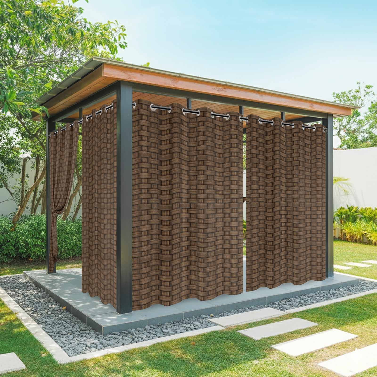 Outdoor Curtains for Patio Waterproof, Dark Brown Rattan Outdoor Privacy Panels Grommet, Vintage Abstract Wicker Texture Blackout Outside Curtains for Porch/Cabana/Pergola/Gazebo 54"x84", 2 Panels