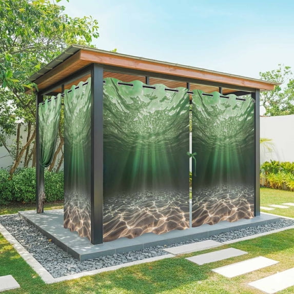 Outdoor Curtains for Patio Waterproof, Dark Green Ocean Waves Outdoor Privacy Panels Grommet, Summer Beach Coastal Abstract Blackout Outside Curtains for Porch/Cabana/Pergola/Gazebo 54"x84", 2 Panels