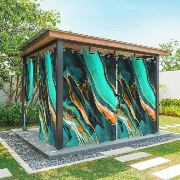 Outdoor Curtains for Patio Waterproof, Dark Green Orange Marble Outdoor Privacy Panels Grommet, Modern Abstract Art Marbles Blackout Outside Curtains for Porch/Cabana 54"x108", 2 Panels