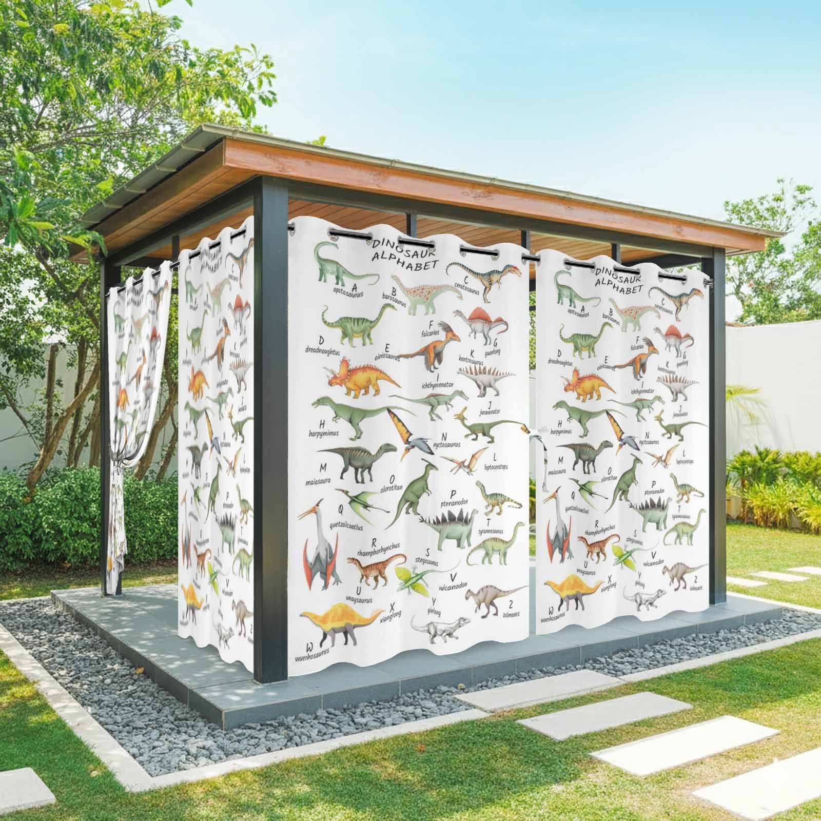 Outdoor Curtains for Patio Waterproof, Dinosaur Windproof Pravicy Outside Porch Blackout Curtain, Funny Dino Cute Cartoon Boys Girls Children Sun Blocking Grommets Curtains for Cabana Gazebo 54"x108"