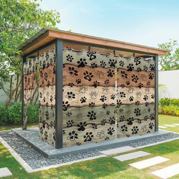 Outdoor Curtains for Patio Waterproof Dog Paw Print Indoor/Outdoor Curtain Tiebacks Retro Brown Green Wood Grain Privacy Sun Block Grommet Drapes for Pergolas Gazebo Porch 2 Panel 54x108 Inch