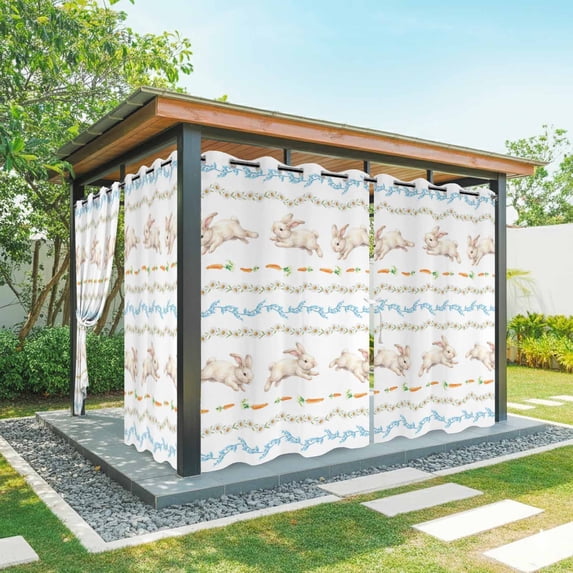 Outdoor Curtains for Patio Waterproof, Easter Bunny Outdoor Privacy Panels Grommet, Blue Floral Daisy Spring Decor Blackout Outside Curtains for Porch/Cabana/Pergola/Gazebo 54"x95", 1 Panel
