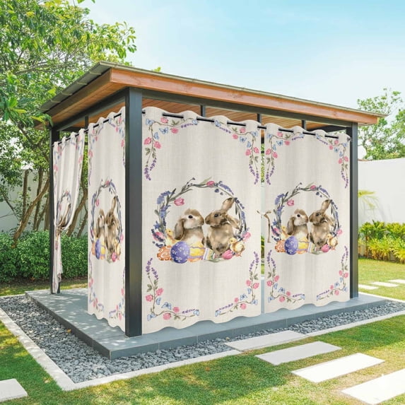 Outdoor Curtains for Patio Waterproof, Easter Bunny Outdoor Privacy Panels Grommet, Spring Easter Eggs Chick Floral Burlap Blackout Outside Curtains for Porch/Cabana/Pergola/Gazebo 54"x84", 1 Panel