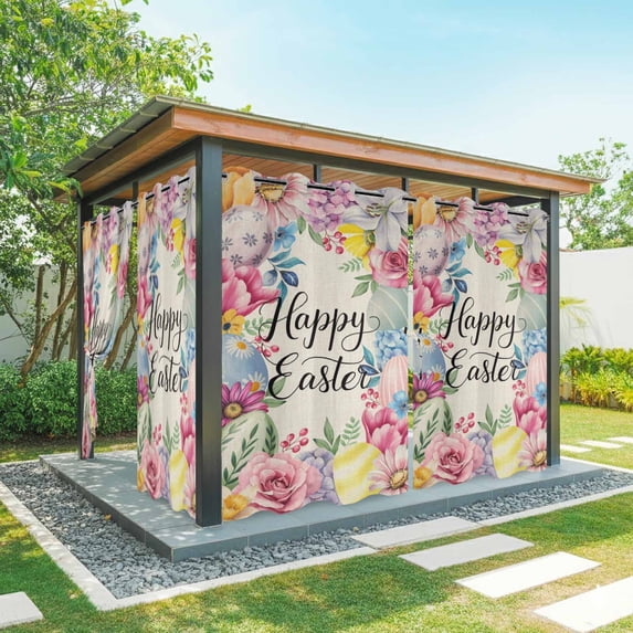 Outdoor Curtains for Patio Waterproof, Easter Outdoor Privacy Panels Grommet, Colorful Flowers Eggs Tulips Daisy Vintage Floral Blackout Outside Curtains for Porch/Cabana 54"x108", 2 Panels