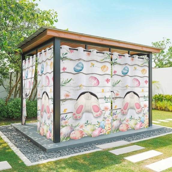 Outdoor Curtains for Patio Waterproof, Easter Outdoor Privacy Panels Grommet, Spring Bunny Feet Eggs Floral Herb Wooden Plank Blackout Outside Curtains for Porch/Cabana 54"x108", 2 Panels
