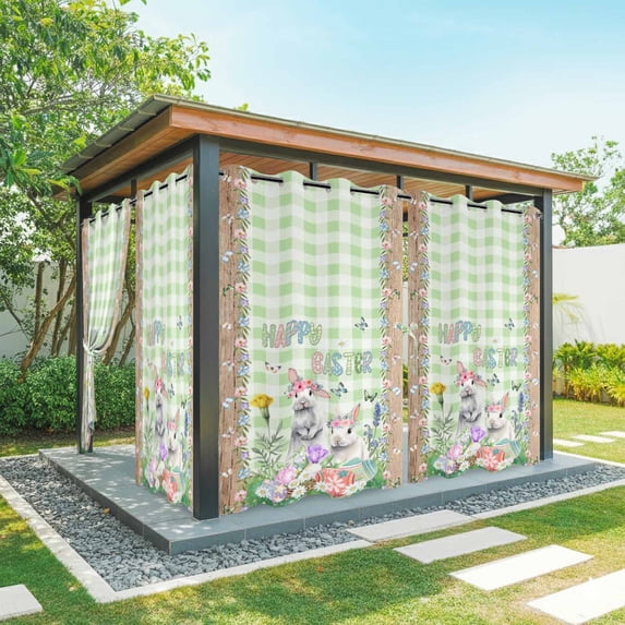 Outdoor Curtains for Patio Waterproof, Easter Outdoor Privacy Panels Grommet, Spring Rabbit Botanical Flowers Eggs Plaid Blackout Outside Curtains for Porch/Cabana/Pergola/Gazebo 54"x95", 2 Panels