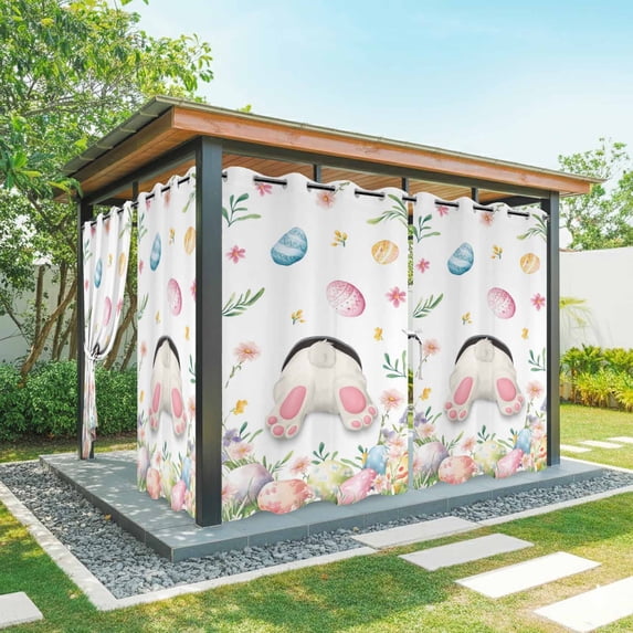 Outdoor Curtains for Patio Waterproof, Easter Outdoor Privacy Panels Grommet, Spring Rabbit Feet Eggs Botanical Blooms Flowers Blackout Outside Curtains for Porch/Cabana 54"x84", 1 Panel