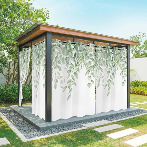 Outdoor Curtains for Patio Waterproof, Eucalyptus Leaves Outdoor Privacy Panels Grommet, Green Summer Botanical Weeping Blackout Outside Curtains for Porch/Cabana/Pergola/Gazebo 54"x108", 1 Panel