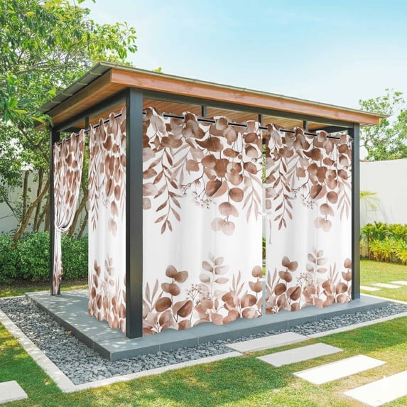Outdoor Curtains for Patio Waterproof, Eucalyptus Leaves Outdoor Privacy Panels Grommet, Grey Pink Summer Botanical Watercolor Weeping Blackout Outside Curtains for Porch/Cabana 54"x108", 1 Panel