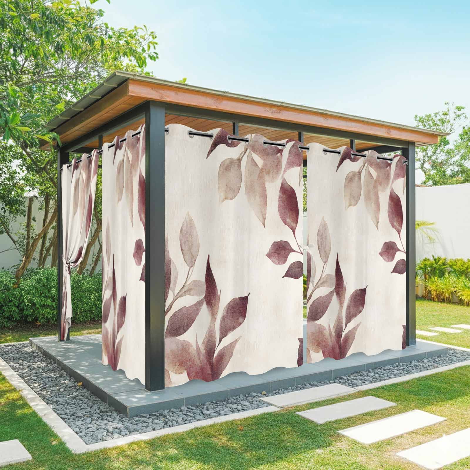 Outdoor Curtains for Patio Waterproof, Eucalyptus Leaves Windproof Pravicy Outside Porch Blackout Curtain, Brown Spring Botanical Aesthetic Sun Blocking Grommets Curtains for Cabana Gazebo 54"x108"
