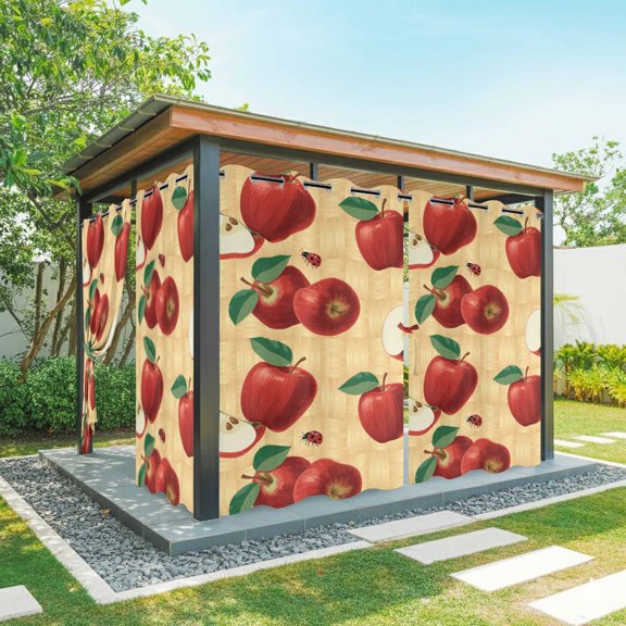 Outdoor Curtains for Patio Waterproof, Farmhouse Apples Windproof Pravicy Outside Porch Blackout Curtain, Country Tropical Fruits Watercolor Sun Blocking Curtains for Cabana 2 Panels 54"x108"