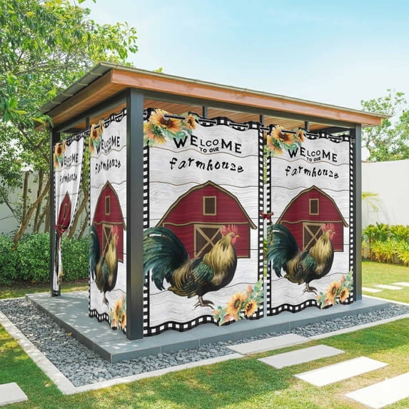 Outdoor Curtains for Patio Waterproof Farmhouse Chicken Indoor/Outdoor Curtain Tiebacks Sunflower Barn Windmill Plaid Retro Wood Privacy Sun Block Grommet Drapes for Pergolas Gazebo 2 Panel 54x108