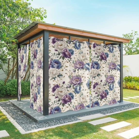 Outdoor Curtains for Patio Waterproof, Farmhouse Flowers Outdoor Privacy Panels Grommet, Botanical Purple Blue Floral Plants Blackout Outside Curtains for Porch/Cabana/Pergola/Gazebo 54"x95", 1 Panel