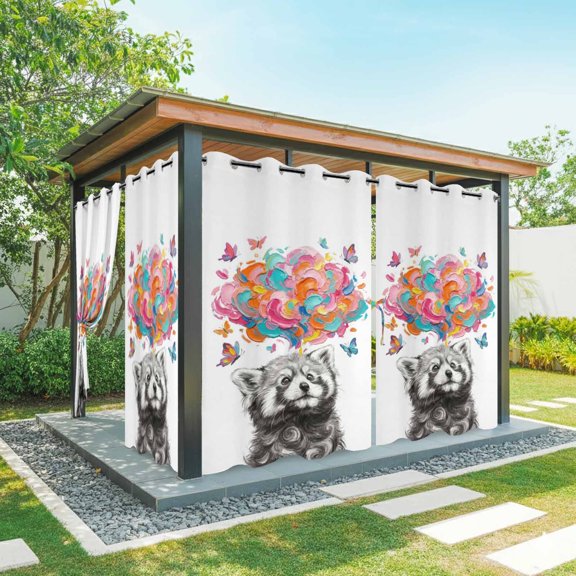 Outdoor Curtains for Patio Waterproof, Funny Raccoon Outdoor Privacy Panels Grommet, Modern Abstract Art Colorful Clouds Blackout Outside Curtains for Porch/Cabana/Pergola/Gazebo 54"x95", 1 Panel