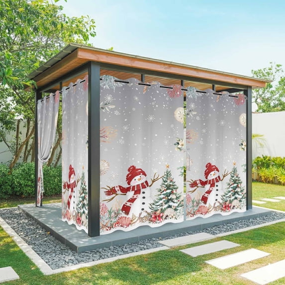 Outdoor Curtains for Patio Waterproof, Gray Snowman Christmas Outdoor Privacy Panels Grommet, Xmas Tree Coastal Snowflake Starfish Blackout Outside Curtains for Porch/Cabana 54"x84", 2 Panels