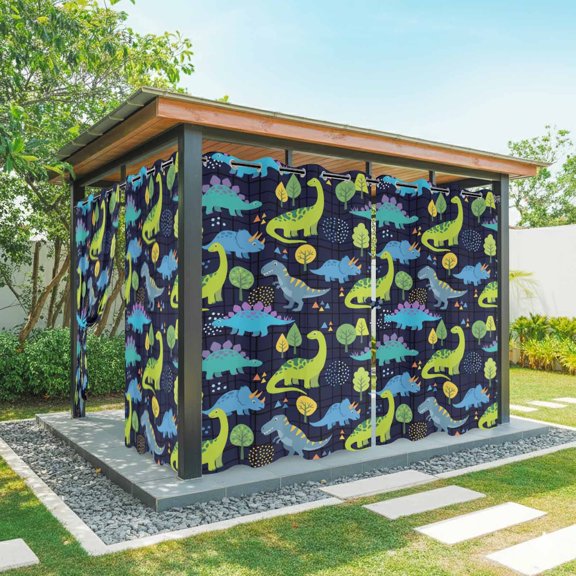 Outdoor Curtains for Patio Waterproof, Green Blue Dinosaur Windproof Pravicy Outside Porch Blackout Curtain, Graffiti Trees Animals Modern Art Sun Blocking Grommets Curtains 2 Panels 54"x108"