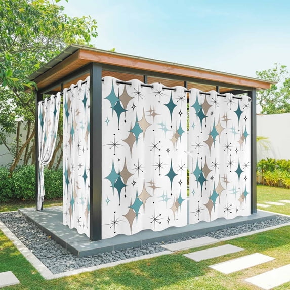 Outdoor Curtains for Patio Waterproof, Green Brown Diamond Outdoor Privacy Panels Grommet, Modern Geometric Middle Century Blackout Outside Curtains for Porch/Cabana/Pergola/Gazebo 54"x108", 1 Panel