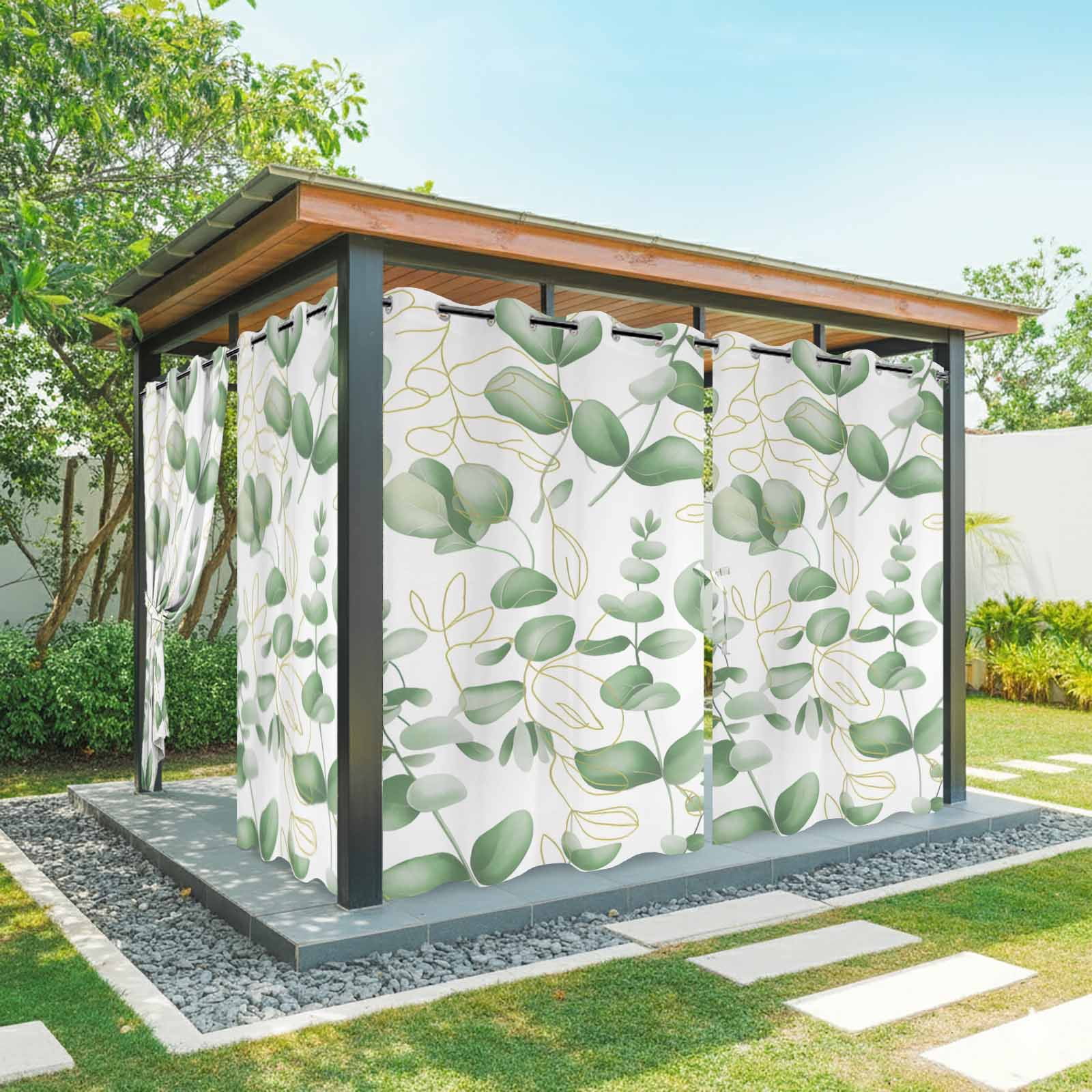 Outdoor Curtains for Patio Waterproof, Green Eucalyptus Leaves Outdoor Privacy Panels Grommet, Spring Farmhouse Country Plant Blackout Outside Curtains for Porch/Cabana 54"x108", 1 Panel