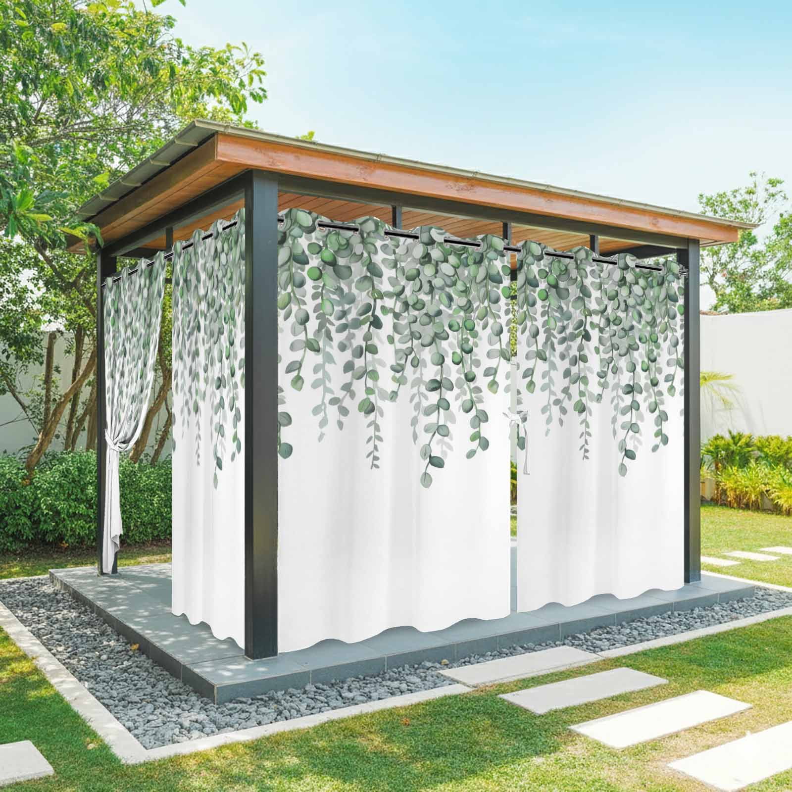Outdoor Curtains for Patio Waterproof, Green Eucalyptus Leaves Outdoor Privacy Panels Grommet, Summer Botanical Weeping Watercolor Blackout Outside Curtains for Porch/Cabana 54"x108", 1 Panel