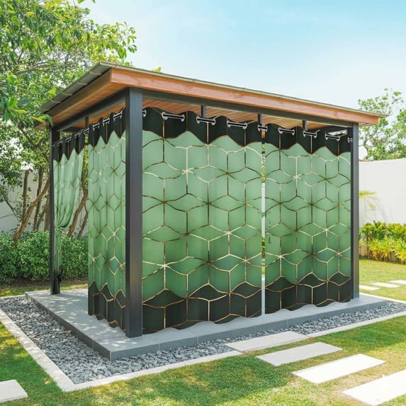 Outdoor Curtains for Patio Waterproof, Green Geometric Outdoor Privacy Panels Grommet, Ombre Modern Abstract Art Blackout Outside Curtains for Porch/Cabana/Pergola/Gazebo 54"x84", 1 Panel