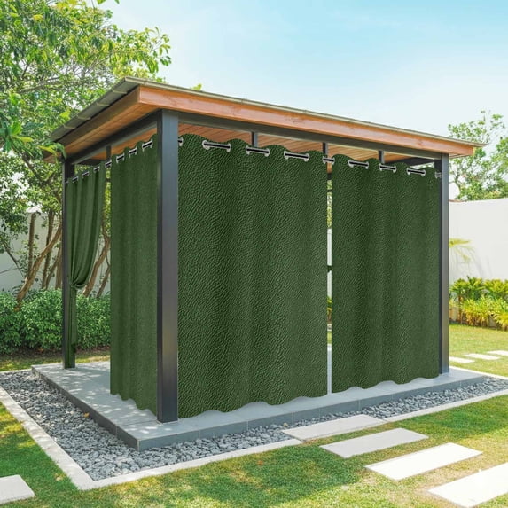 Outdoor Curtains for Patio Waterproof Green Leather Texture Indoor/Outdoor Curtain Tiebacks Solid Color Privacy Curtain Sun Block Grommet Drapes for Pergolas Gazebo Porch Balcony 2 Panel 54x108 Inch