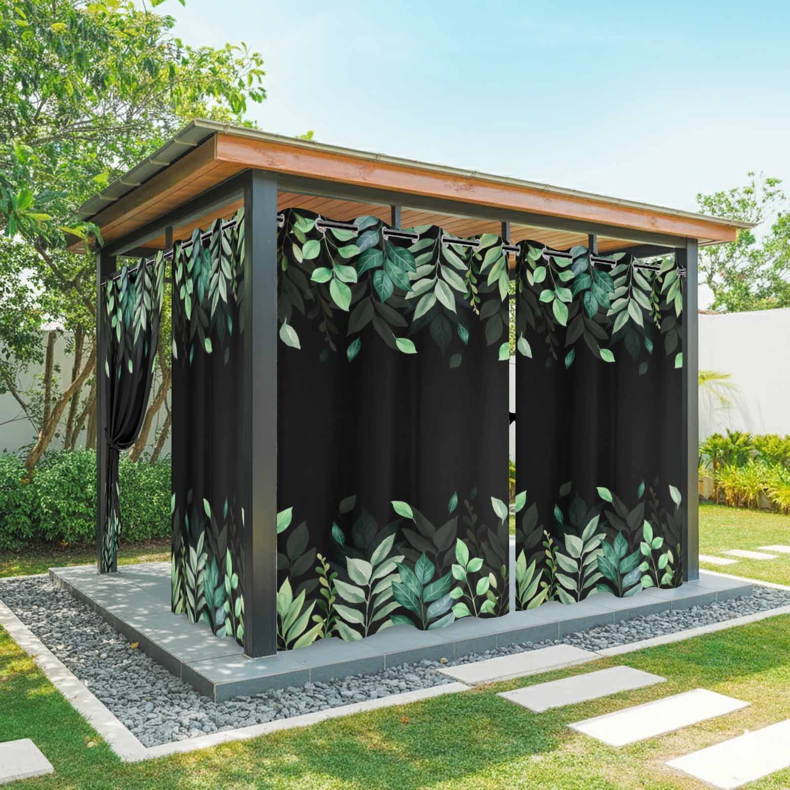 Outdoor Curtains for Patio Waterproof Green Leaves Indoor/Outdoor ...