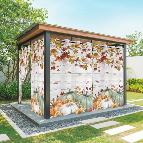Outdoor Curtains for Patio Waterproof, Green Orange Fall Outdoor Privacy Panels Grommet, Thanksgiving Pumpkins Maple Leaf Vintage Blackout Outside Curtains for Porch/Cabana 54"x108", 2 Panels