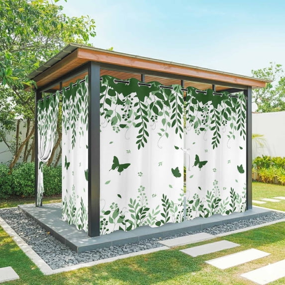Outdoor Curtains for Patio Waterproof, Green Spring Botanical Outdoor Privacy Panels Grommet, Weeping Eucalyptus Butterfly Blackout Outside Curtains for Porch/Cabana/Pergola/Gazebo 54"x95", 1 Panel