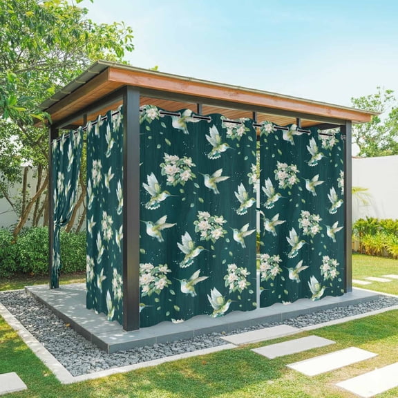 Outdoor Curtains for Patio Waterproof, Green Summer Botanical Outdoor Privacy Panels Grommet, Spring Floral Birds Farmhouse Blackout Outside Curtains for Porch/Cabana/Pergola/Gazebo 54"x84", 1 Panel