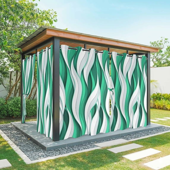 Outdoor Curtains for Patio Waterproof, Green White Moire Outdoor Privacy Panels Grommet, Modern Abstract Art Blackout Outside Curtains for Porch/Cabana/Pergola/Gazebo 54"x84", 2 Panels