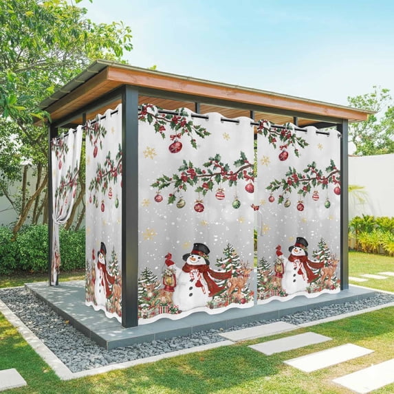 Outdoor Curtains for Patio Waterproof, Grey Christmas Snowman Outdoor Privacy Panels Grommet, Xmas Snowflake Elk Tree Balls Blackout Outside Curtains for Porch/Cabana/Pergola/Gazebo 54"x108", 1 Panel