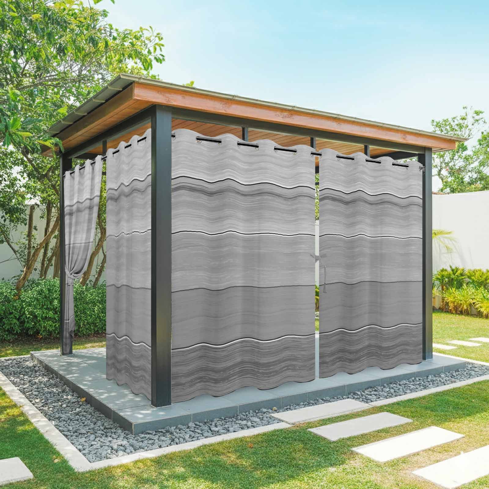 Outdoor Curtains for Patio Waterproof, Grey Ombre Wooden Windproof Pravicy Outside Porch Blackout Curtain, Farmhouse Retro Gray Wood Gradient Sun Blocking Grommets Curtains for Cabana Gazebo 54"x95"