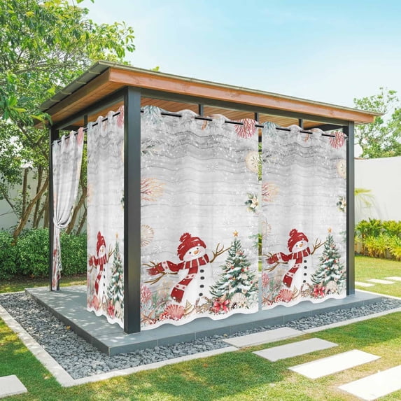 Outdoor Curtains for Patio Waterproof, Grey Snowman Christmas Outdoor Privacy Panels Grommet, Xmas Tree Coastal Snowflake Starfish Blackout Outside Curtains for Porch/Cabana 54"x108", 1 Panel