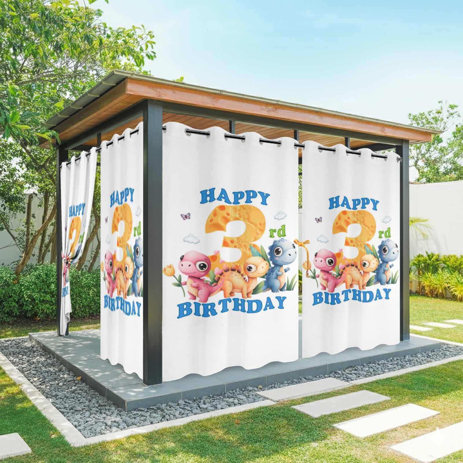 Hapy Rommet Outdoor Curtains for Patio Waterproof, Happy 3rd Birthday Outdoor ...
