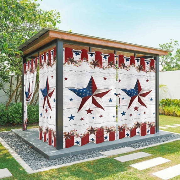 Outdoor Curtains for Patio Waterproof, Independence Day Outdoor Privacy Panels Grommet, USA Flag Star Wooden Grain Striped Blackout Outside Curtains for Porch/Cabana/Pergola/Gazebo 54"x84", 2 Panels