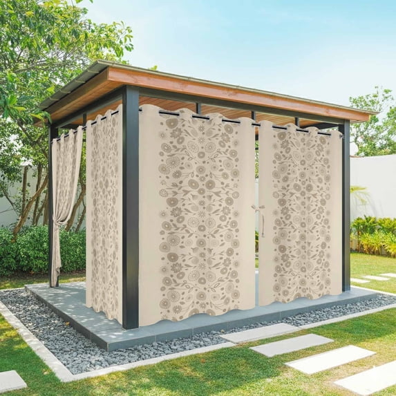 Outdoor Curtains for Patio Waterproof, Japanese Outdoor Privacy Panels Grommet, Beige Farmhouse Retro Floral Leaf Pattern Blackout Outside Curtains for Porch/Cabana/Pergola/Gazebo 54"x95", 2 Panels