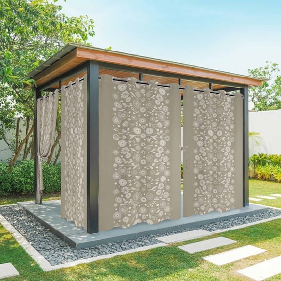 Outdoor Curtains for Patio Waterproof, Japanese Outdoor Privacy Panels Grommet, Grey Simple Traditional Flowers Leaves Pattern Blackout Outside Curtains for Porch/Cabana 54"x84", 2 Panels