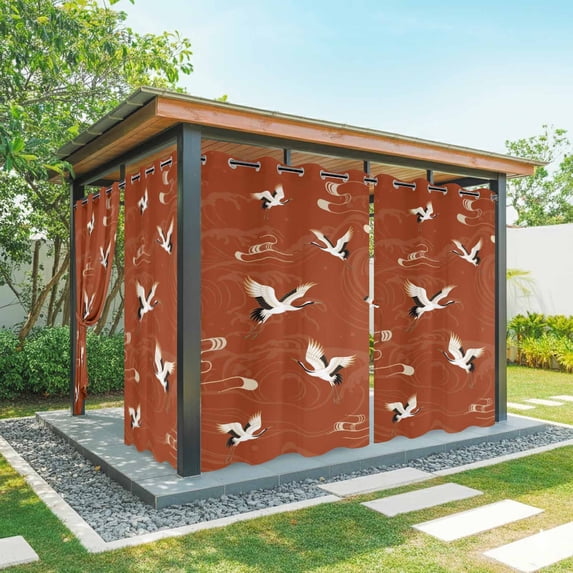 Outdoor Curtains for Patio Waterproof, Japanese Style Outdoor Privacy Panels Grommet, Vintage Art Cranes Ocean Wave Red Blackout Outside Curtains for Porch/Cabana/Pergola/Gazebo 54"x84", 2 Panels