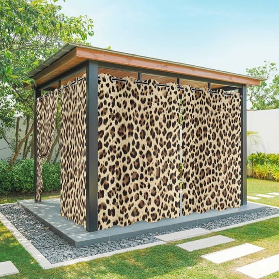 Outdoor Curtains for Patio Waterproof, Leopard Printed Windproof Pravicy Outside Porch Blackout Curtain, Modern Animal Fur Patterns Sun Blocking Grommets Curtains for Cabana Gazebo 54"x84"