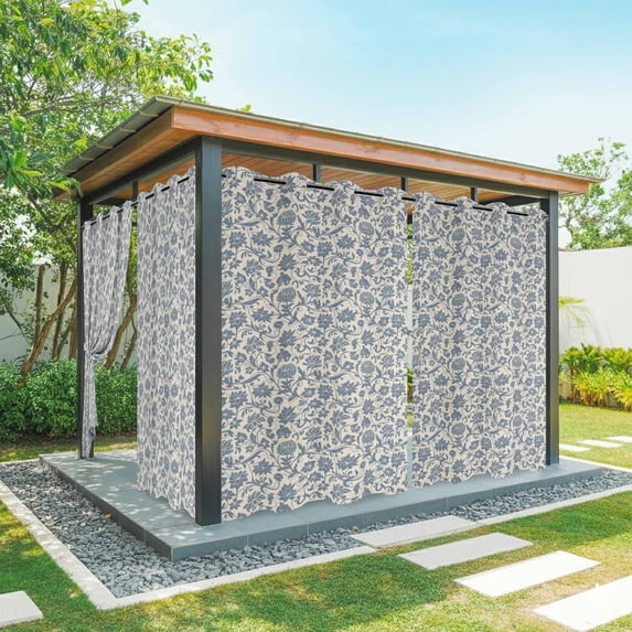 Outdoor Curtains for Patio Waterproof, Light Blue Floral Outdoor Privacy Panels Grommet, Rustic Vintage Flowers Botanical Spring Blackout Outside Curtains for Porch/Cabana 54"x108", 2 Panels
