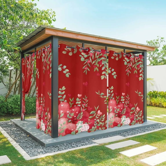 Outdoor Curtains for Patio Waterproof, Love Heart Valentines Day Outdoor Privacy Panels Grommet, Botanical Eucalyptus Red Blackout Outside Curtains for Porch/Cabana/Pergola/Gazebo 54"x95", 2 Panels