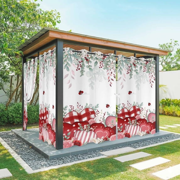 Outdoor Curtains for Patio Waterproof, Love Heart Valentines Outdoor Privacy Panels Grommet, Eucalyptus Botanical Red Pink Blackout Outside Curtains for Porch/Cabana/Pergola/Gazebo 54"x108", 2 Panels