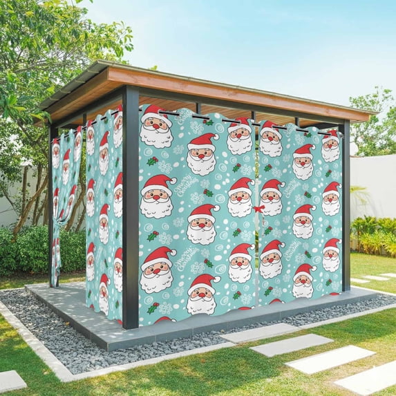 Outdoor Curtains for Patio Waterproof, Merry Christmas Outdoor Privacy Panels Grommet, Santa Claus Xmas Winter Leaves Snowflake Blue Blackout Outside Curtains for Porch/Cabana 54"x95", 1 Panel
