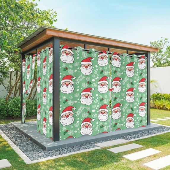 Outdoor Curtains for Patio Waterproof, Merry Christmas Outdoor Privacy Panels Grommet, Santa Claus Xmas Winter Leaves Snowflake Green Blackout Outside Curtains for Porch/Cabana 54"x108", 1 Panel