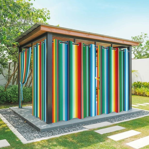 Outdoor Curtains for Patio Waterproof, Mexican Stripes Windproof Pravicy Outside Porch Blackout Curtain, Colorful Striped Mexican Fiesta Theme Sun Blocking Grommets Curtains for Cabana 54"x108"